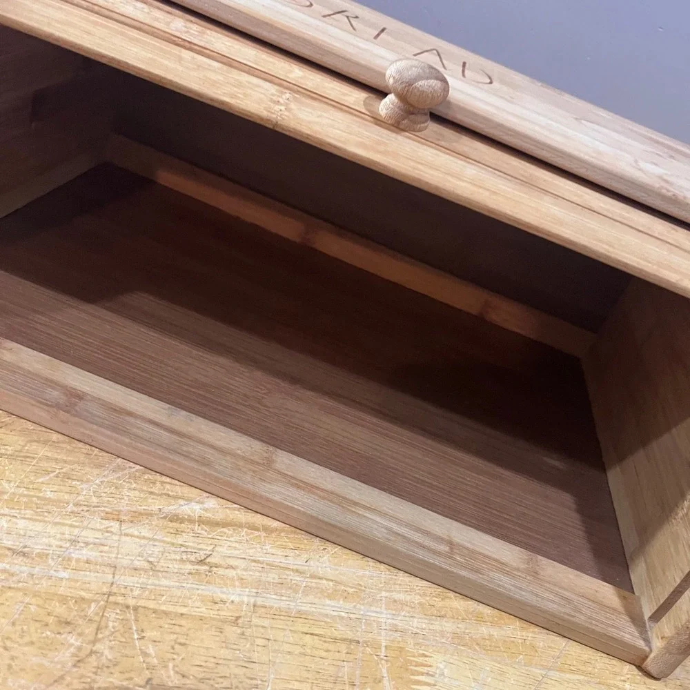 Rae Dunn Wood Bread Box Roll Top Farmhouse Kitchen Storage Natural Wood BREAD